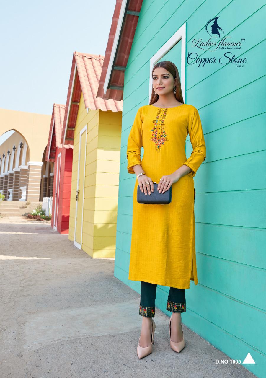 Ladies Flavour Copper Stone 2 Latest Fancy Ethinc Wear Designer Kurtis Collection